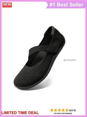 Wide Toe Box Mary Jane Flats Adjustable Strap Knit Washable Women Shoes
